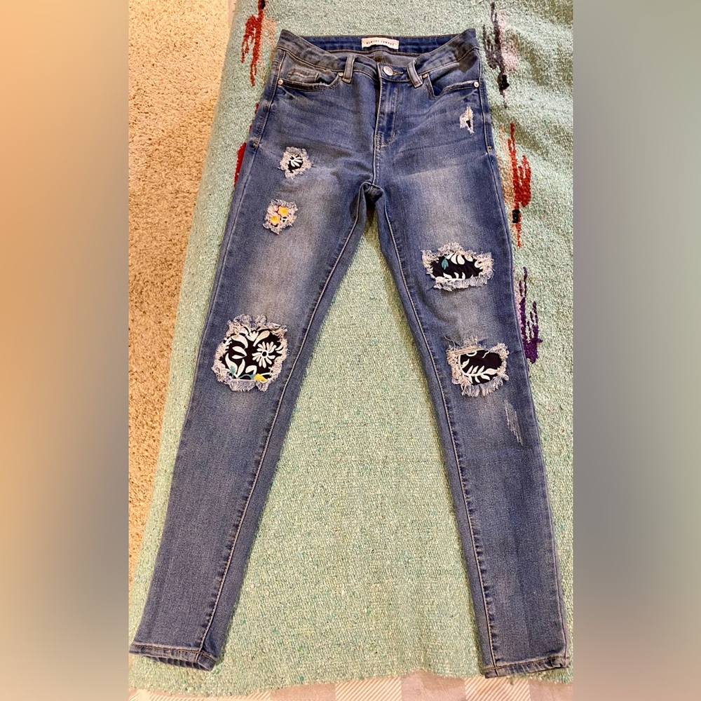 Almost Famous Blue Patchwork Skinny Jeans